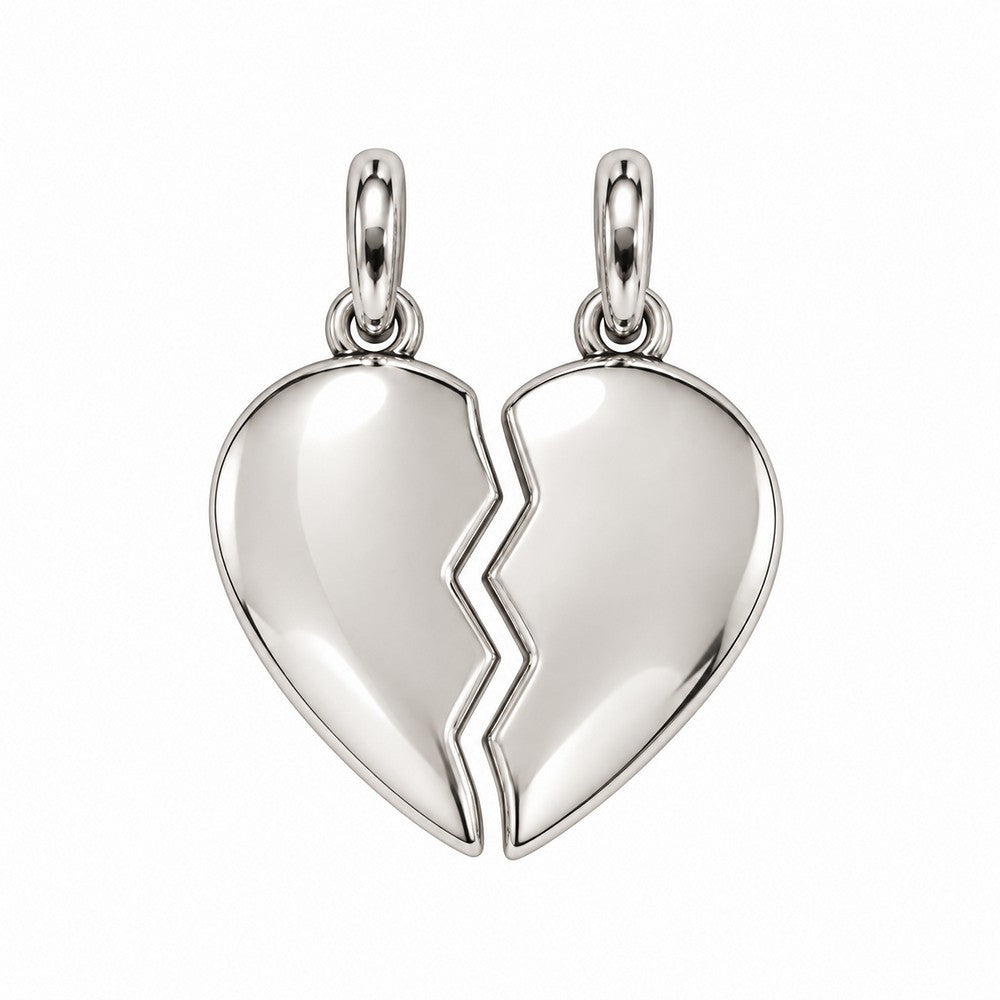 Eleganter Herzanhänger aus rhodiniertem Silber im stilvollen Broken-Heart-Design mit zwei ineinandergreifenden Hälften