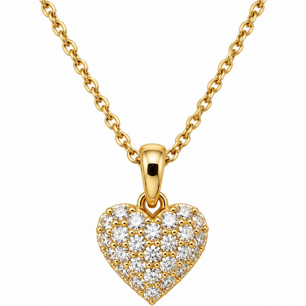Eleganter Pavé-Herzanhänger aus 8-karätigem Gold, raffiniert mit funkelnden Zirkonia besetzt, an einer vergoldeten Silber-Ankerkette