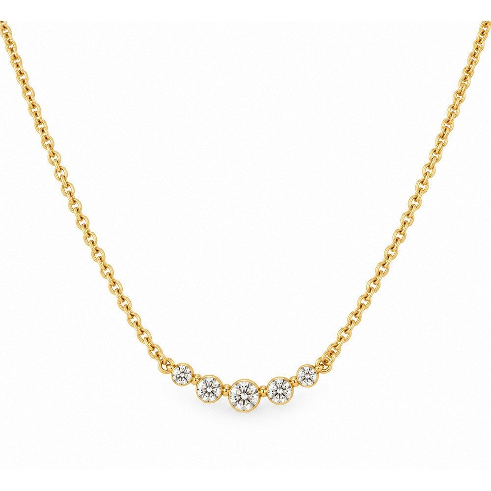 Elegante Halskette aus 14-karätigem Gold mit fünf funkelnden Diamanten in geschlossener Fassung