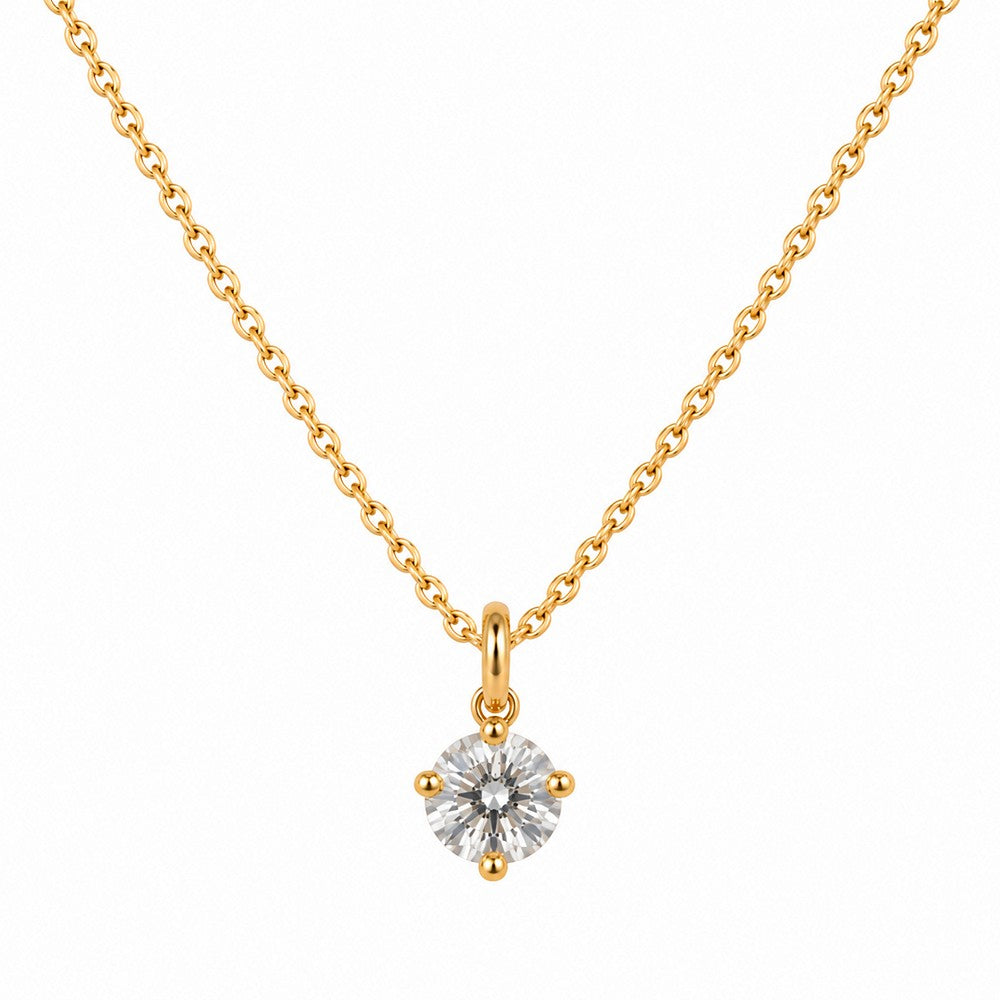 Eleganter Solitaire-Anhänger in Goldfarbe mit 6 mm großem, klarem Zirkonia an einer klassischen Ankerkette