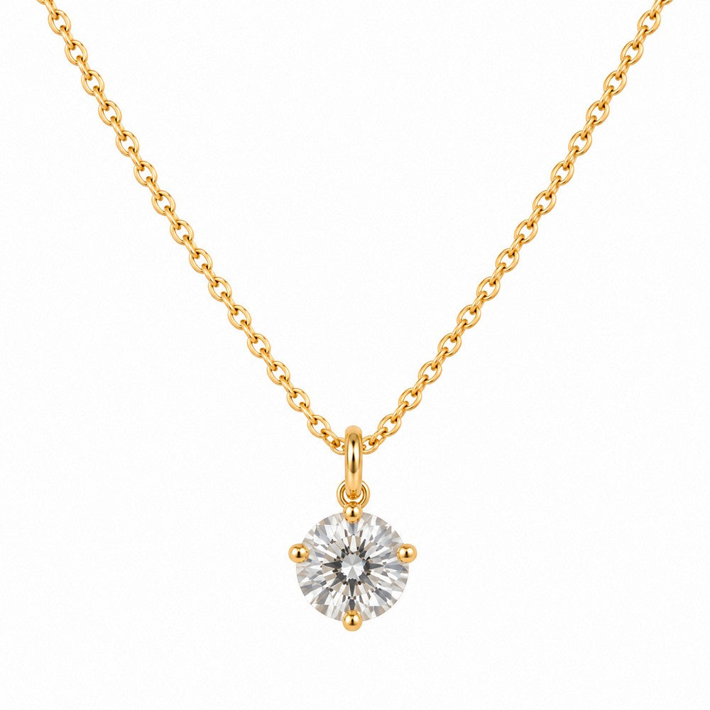 Solitaire vedhæng i guldfarve med 7 mm klar zirkonia på ankerkæde