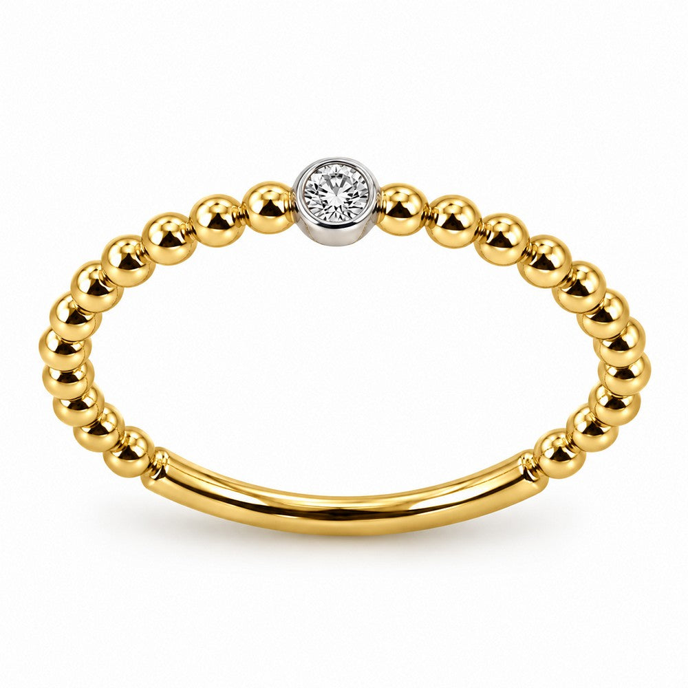 Eleganter Kugelring aus 14-karätigem Gold mit einem Diamanten in einer raffinierten geschlossenen Fassung aus Weißgold