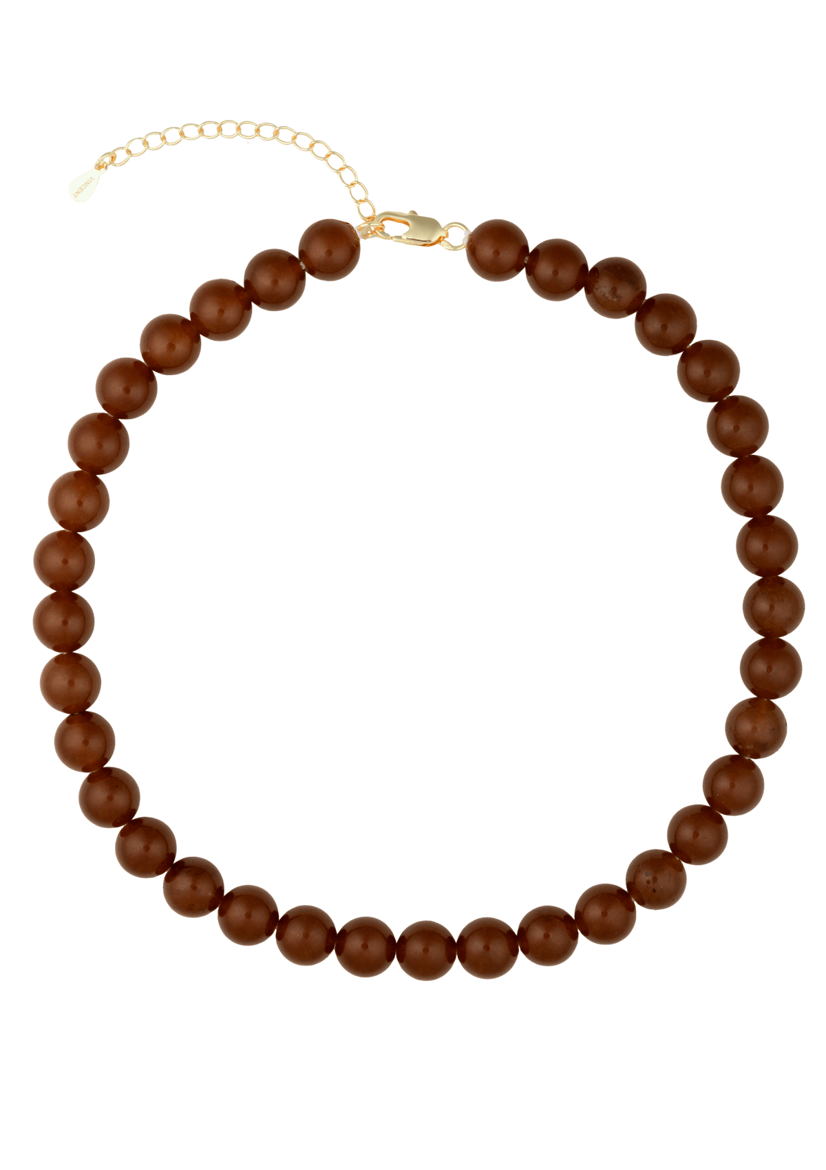 Elegante Candy Coral Hazel Halskette aus vergoldetem Silber mit markanten, dunkelbraunen Kristallperlen von House of Vincent – stilvoll präsentiert im Schmuckzentrum