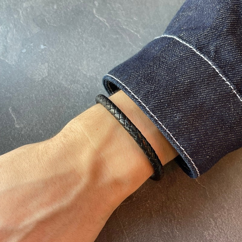 Rico's Læderarmbånd til mænd i flettet læder RC504G 3