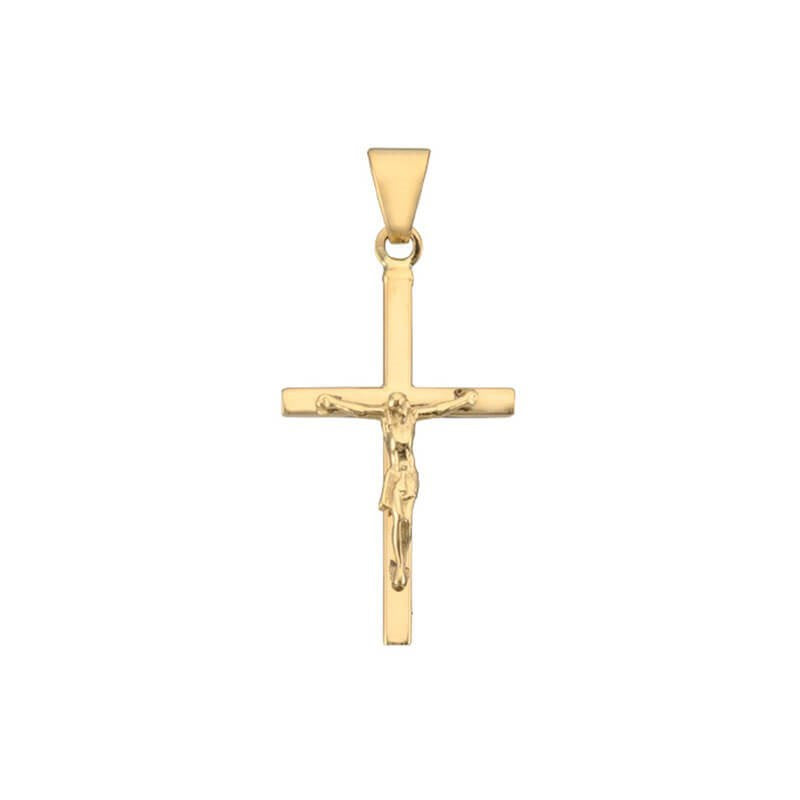 Stolpe kors vedhæng med Jesus  8-14 kt guld.