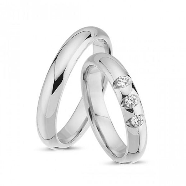 Nuran vielsesringe i 14 kt hvidguld med tre 0,08 ct diamanter