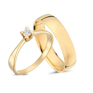 Vielsesringe i 14 kt guld fra Nuran med 0,10 ct brillant