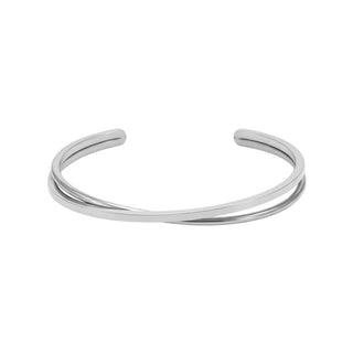 Jane Kønig Olympia Bangle i sølvbelagt rustfrit stål – skulpturelt armbånd med kantet og rund tråd