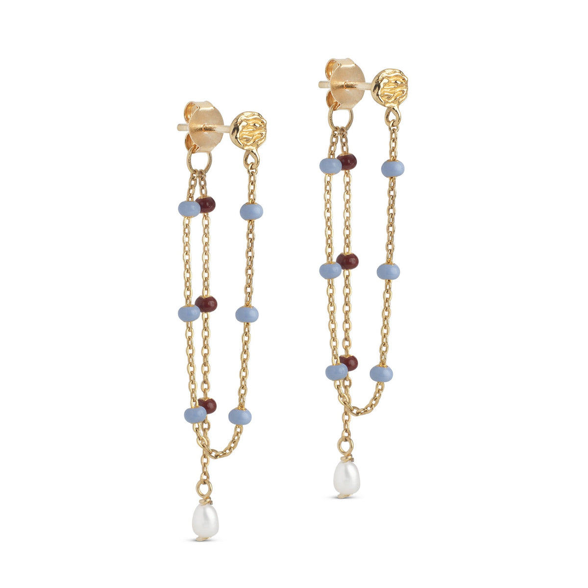 Enamel Lola Pearl Blue Wine Ohrhänger mit Perle aus vergoldetem Messing – elegante, farbenfrohe Schmuckstücke vom Schmuckzentrum