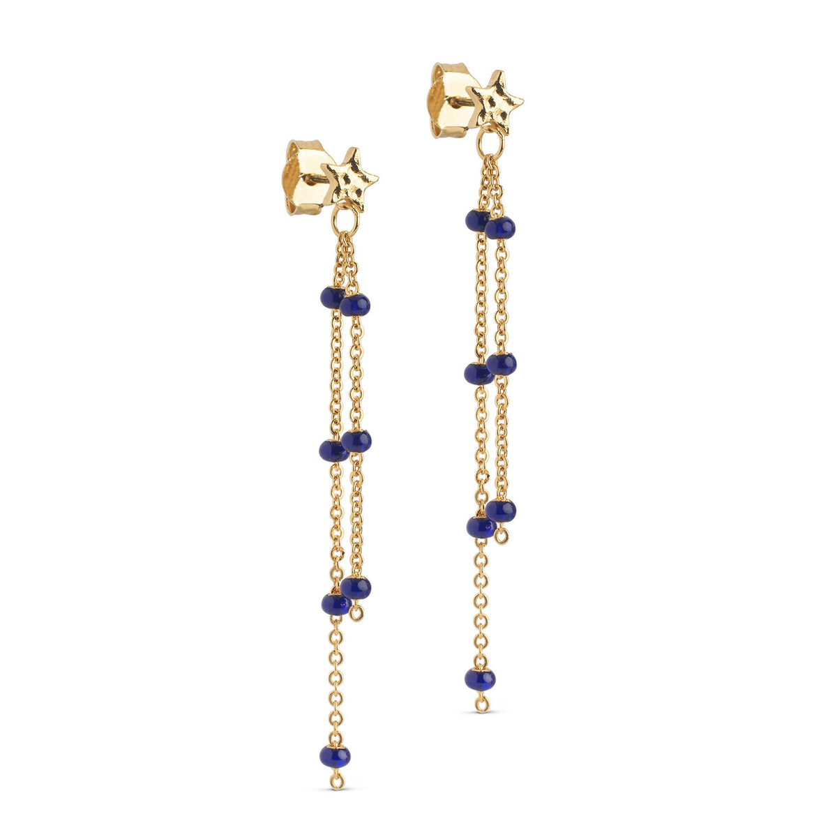 Schmuckzentrum Enamel Lola Star Ohrringe in Navyblau aus vergoldetem Messing mit handbemalten Emaillekugeln und stilvollen Sternanhängern