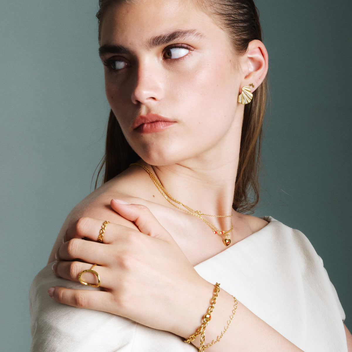 Enamel Wave CZ øreringe i forgyldt messing med klar CZ, billede 2