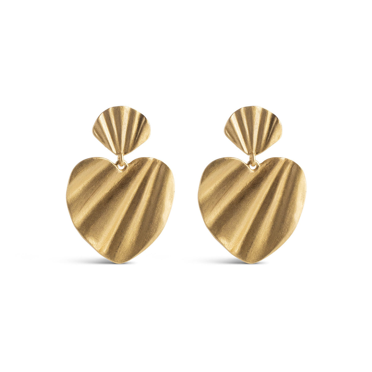 Elegante Enamel Wave Heart Ohrringe aus vergoldetem Messing mit stilvoller Wellenstruktur und großem herzförmigem Anhänger
