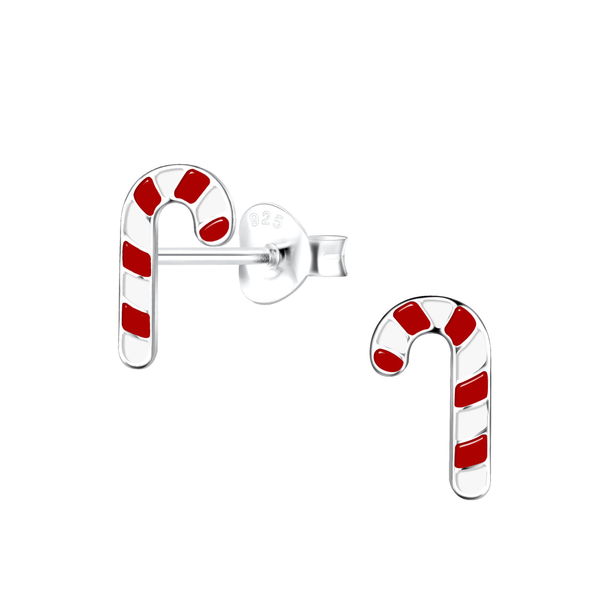 Stilvolle Weihnachtsohrringe aus Sterling-Silber in Form von Zuckerstangen mit raffinierter roter und weißer Emaille von ByBirch