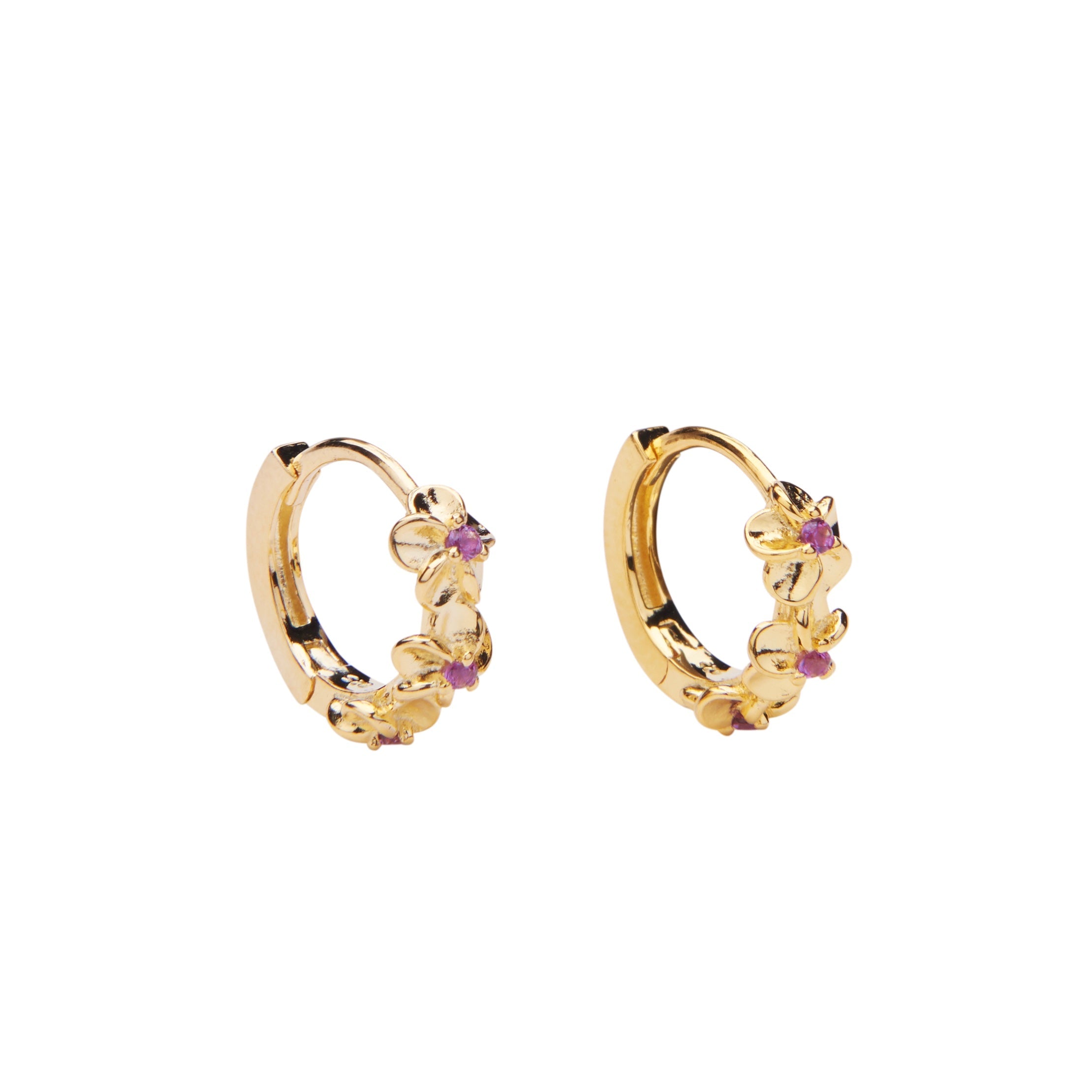 Pico Aster crystal hoops i forgyldt sølv m rosa krystaller - detaljebillede