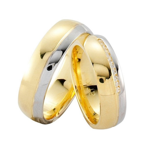 NURAN - Tofarvede vielsesringe i 14kt. guld/hvidguld m. 0,11ct.