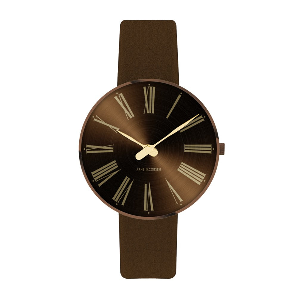 Roman-uret fra Arne Jacobsen med læder rem i chestnut