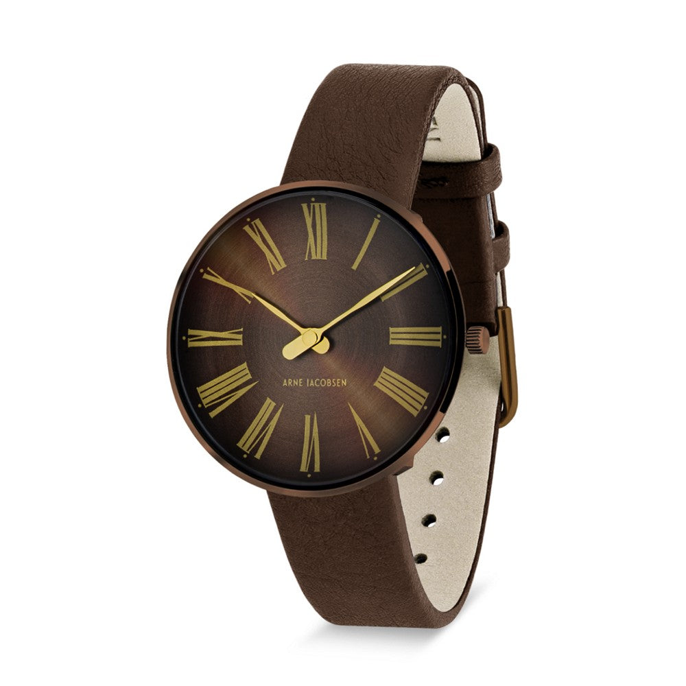 Roman-uret fra Arne Jacobsen med læder rem i chestnut2
