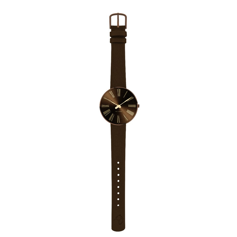 Roman-uret fra Arne Jacobsen med læder rem i chestnut 4