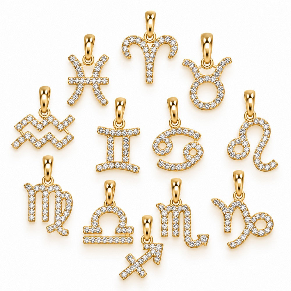 Sternzeichen-Anhänger aus 8-karätigem Gold mit Zirkonia – Sternzeichen auswählen