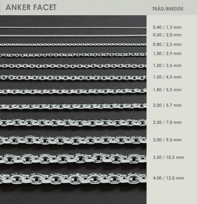 Anker facet i sterlingsølv - I flere tykkelser og længder