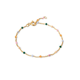Stilvolles Lola Dreamy Armband aus vergoldetem Messing mit farbenfrohen Emailleperlen in Regenbogenfarben