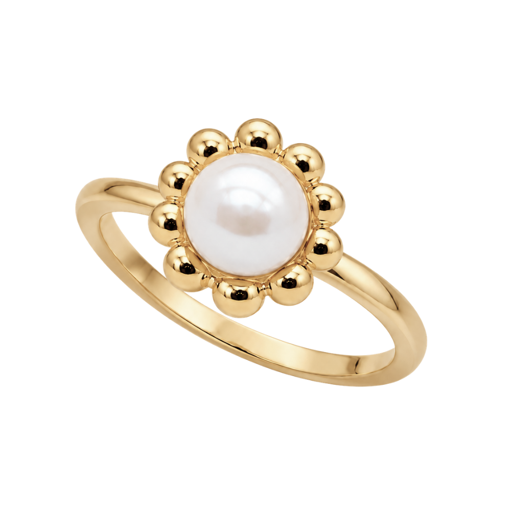 Eleganter Christina Flower Pearl Ring aus vergoldetem Silber mit edler Süßwasserperle – Schmuckzentrum