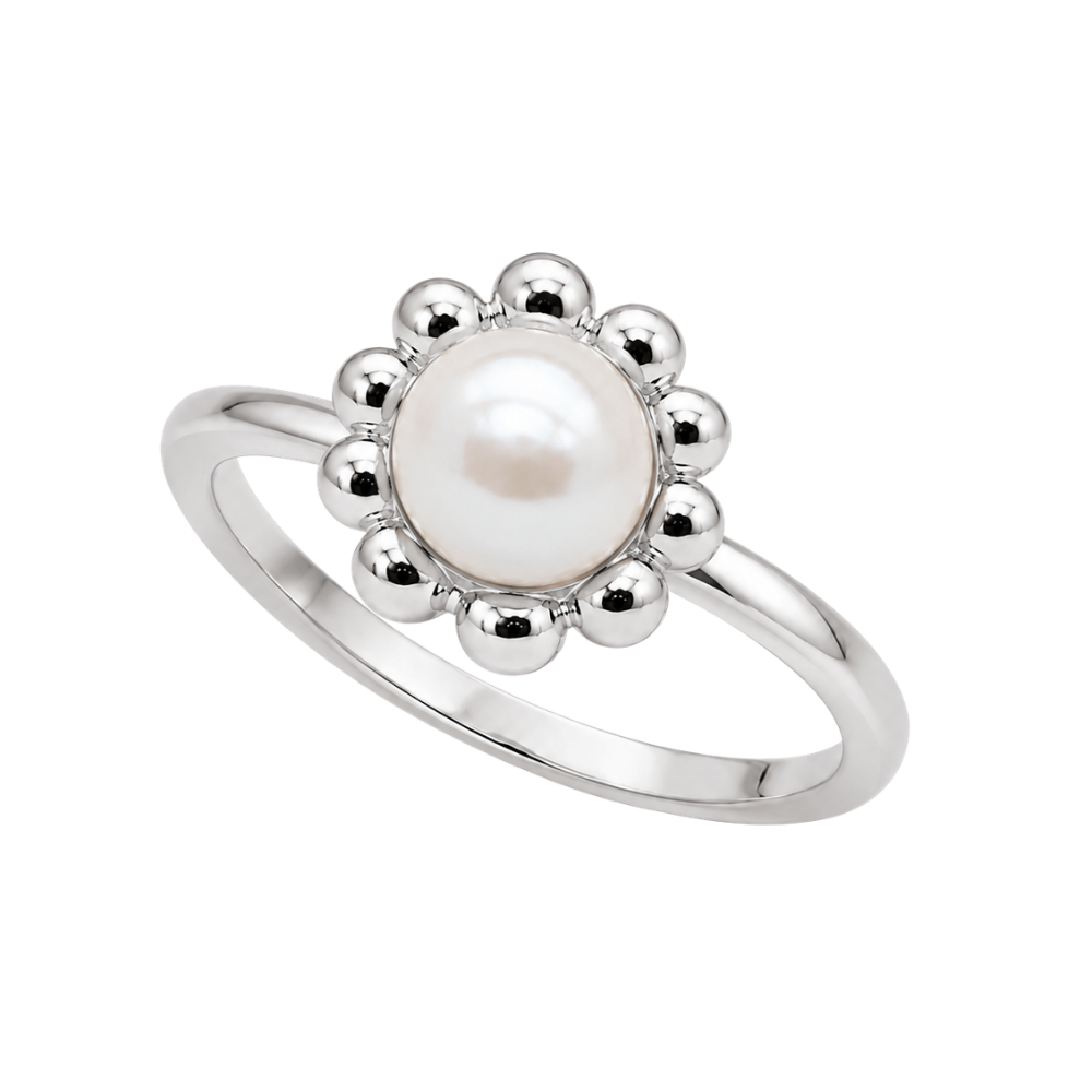 Eleganter Christina Flower Pearl Ring aus Silber mit einer edlen Süßwasserperle
