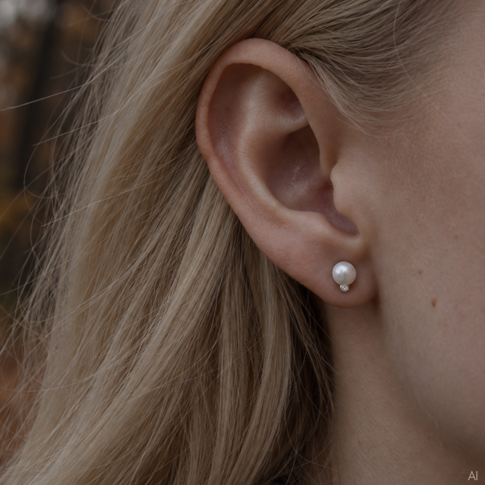 Christina LG Diamond and Pearl øreringe i sølv med ferskvandsperle og lab-grown diamant båret på model