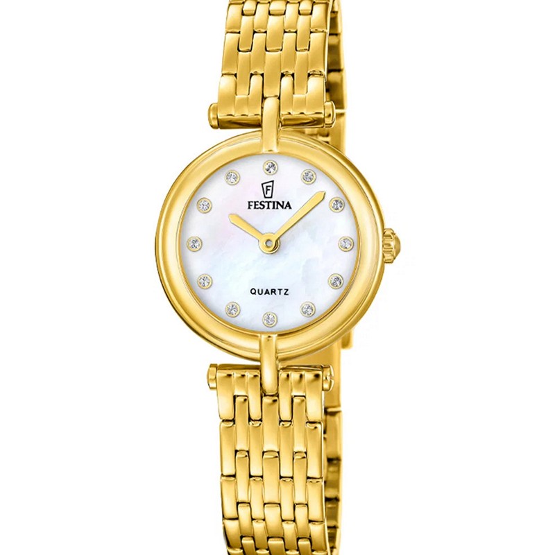 Festina Mademoiselle dameur i guldfarvet stål med perlemorskive 26 mm