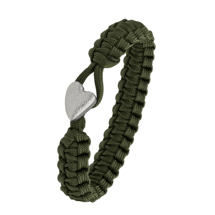 From Soldier To Soldier grønt armbånd Heart Soldier lås sølvfarvet