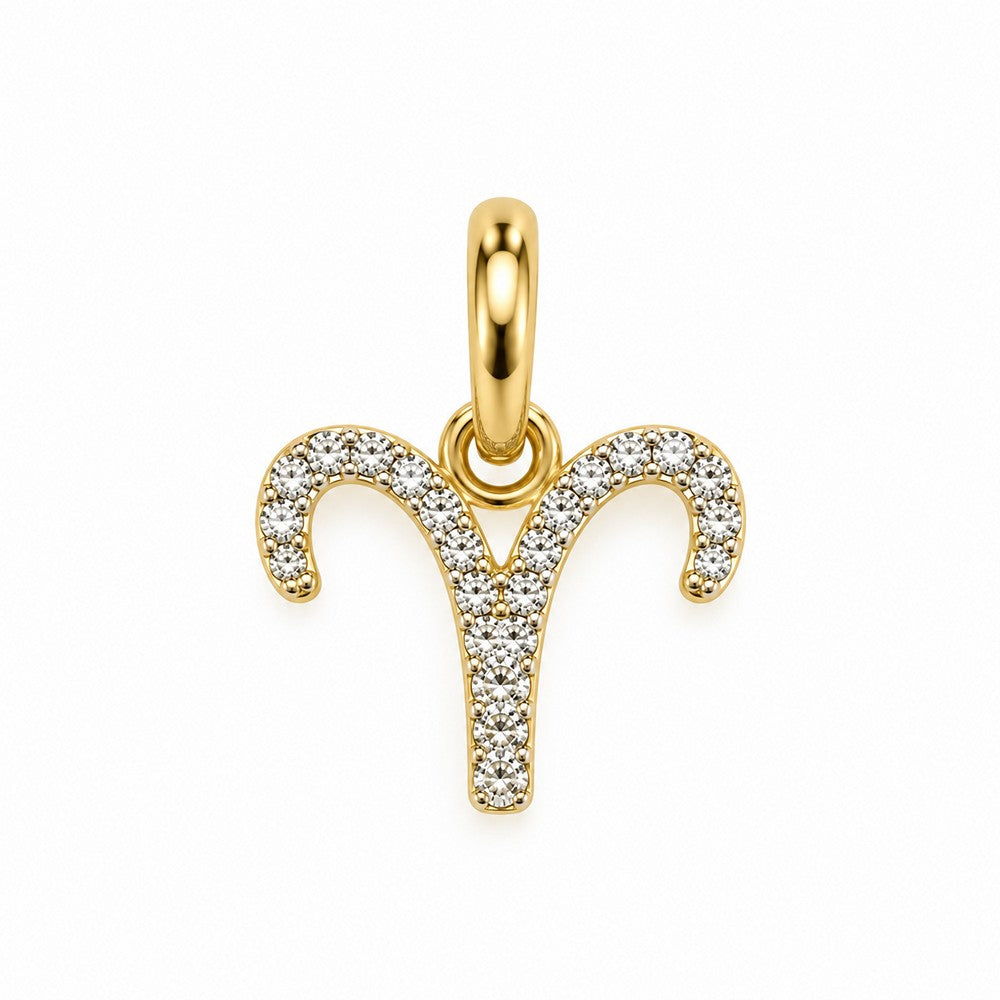 Eleganter Sternzeichen-Anhänger Widder aus 8-karätigem Gold, rundum mit funkelnden Zirkonia besetzt