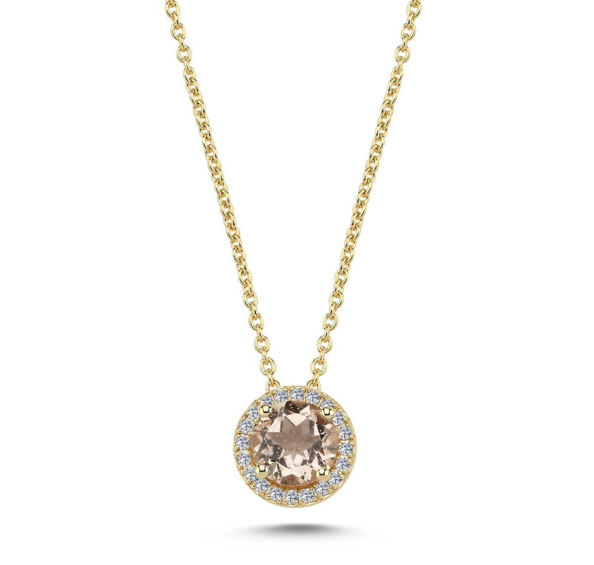 Eleganter NURAN Grace Anhänger aus 14 Karat Gold mit 6 mm Morganit und funkelnden, brillantgeschliffenen Diamanten von insgesamt 0,10 ct in Wesselton SI – ein stilvolles und zeitloses Schmuckstück aus dem Schmuckzentrum