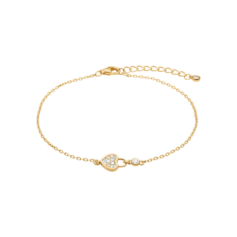 Armbånd med hjerteformet zirkonia-vedhæng, forgyldt