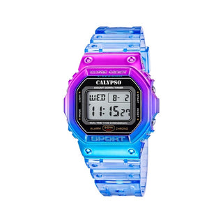 Calypso – digitale blaue und fuchsiafarbene Unisex-Armbanduhr aus Kunststoff