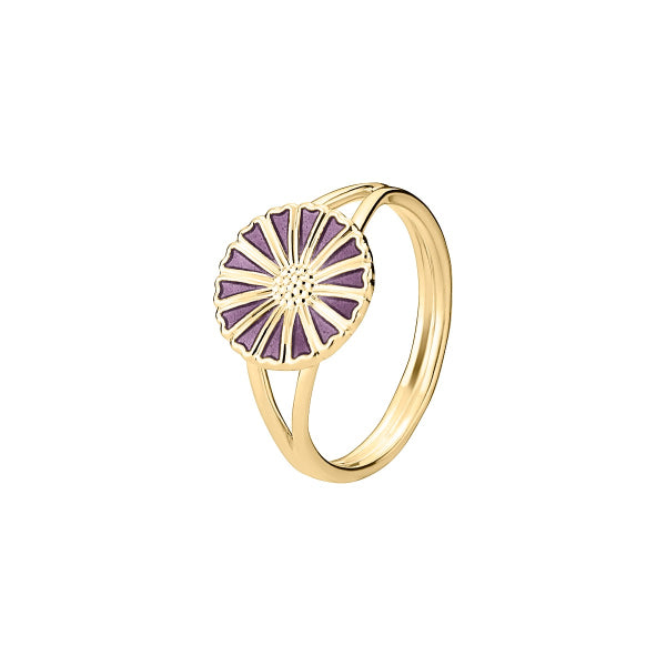 Marguerit ring 11mm i forgyldt sølv med lilla emalje, Lund Copenhagen