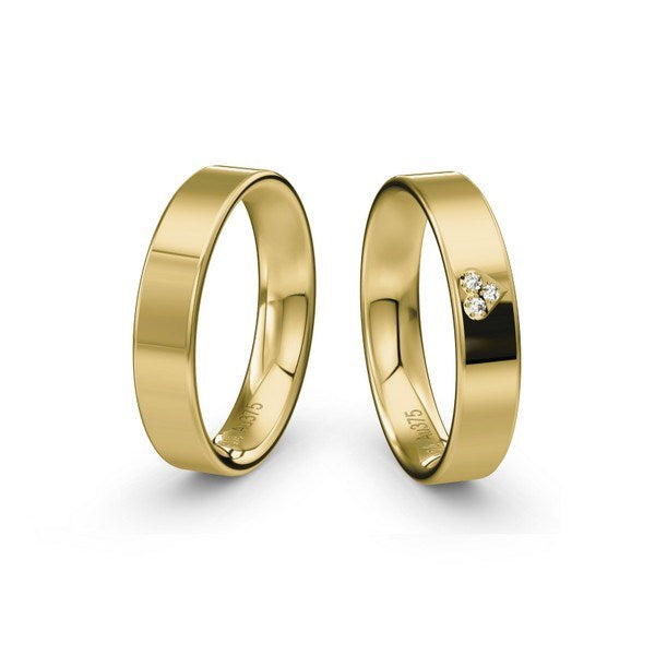 Siersbøl vielsesringe i guld med 0,021 ct. brillanter i hjerteform – romantisk dansk design