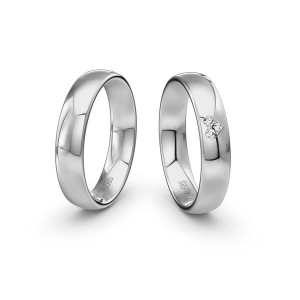 Vielsesringe i 14 kt. hvidguld med 0,021 ct. brillanter i hjerte-mønster fra Siersbøl Wedding