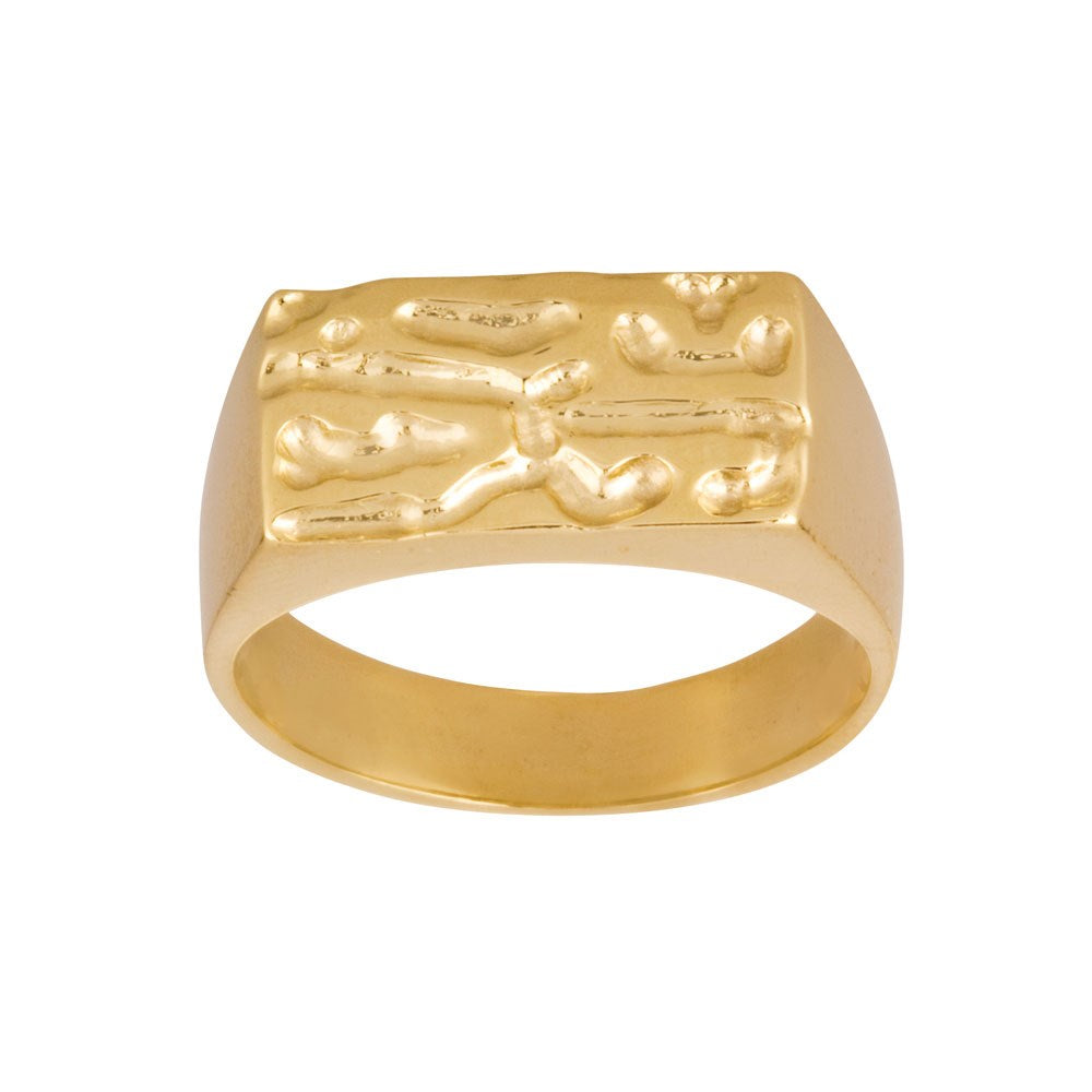 Noa signetring i guld med hamret top 17x8,5 mm til herre