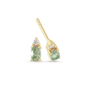 Petit oval - Ohrringe mit grünem Saphir aus 14-karätigem Gold. Insgesamt 0,05 ct.