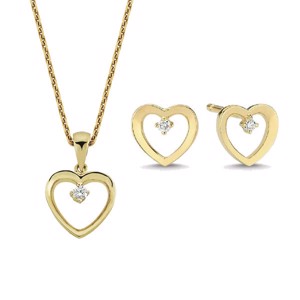 14 Karat Gold Set Ohrringe und Halskette mit Diamant