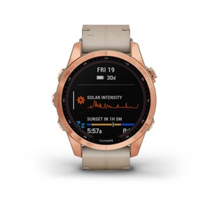 2 GARMIN - Fenix 7S Sapphire Solar Smartwatch mit roségoldenem Titan- und Lederarmband