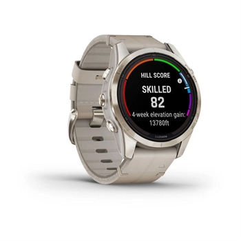 GARMIN – Fenix ​​​​7S Pro Sapphire Solar mit weichem Gold- und Kalksteinlederarmband