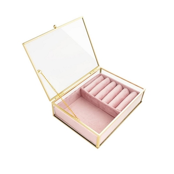 Schmuckkästchen aus Glas und vergoldetem, messingfarbenem Metall