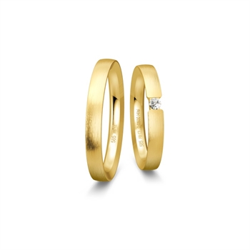 Breuning Trauringe in 8-14 kt Gold mit matter Oberfläche und 0,05 ct Brillant in Damenring.
