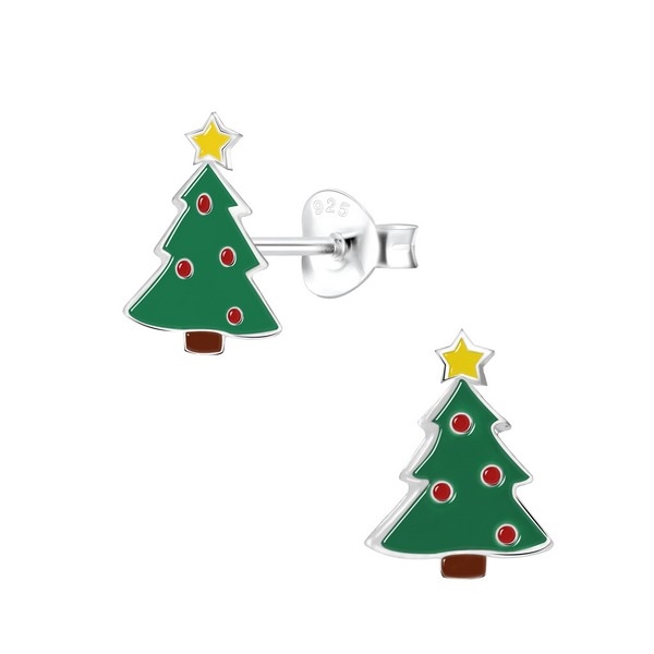 Weihnachts-Ohrringe - Weihnachtsbaum aus silber mit Emaille 