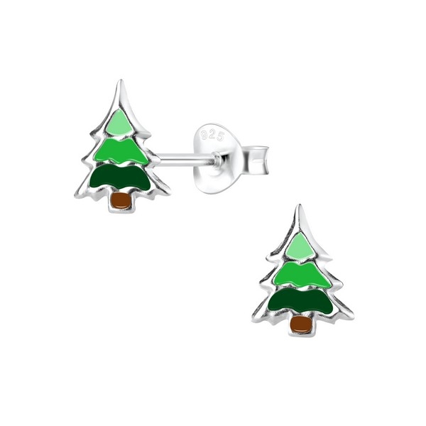 Weihnachts-Ohrringe - Weihnachtsbaum aus silber mit Emaille