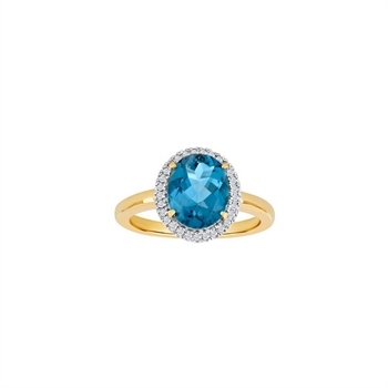 14kt. Goldring mit blauem Topas und insgesamt 0,12ct von Siersbøl