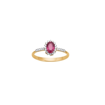 Siersbøl - 14kt. Goldring Rosette mit Rubin und Diamanten 0.104ct W/SI