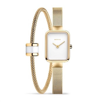 Geschenkset von BERING vereint eine klassische Damenuhr mit einem stilvollen Armband