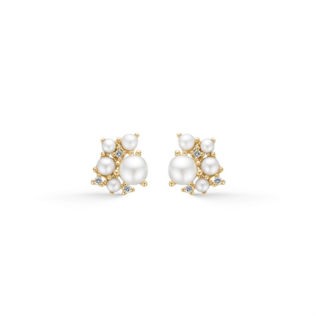 Mads Z - Diamant-Cloud-Ohrringe aus 14 Karat Gold mit Perlen und insgesamt 0,048 Karat